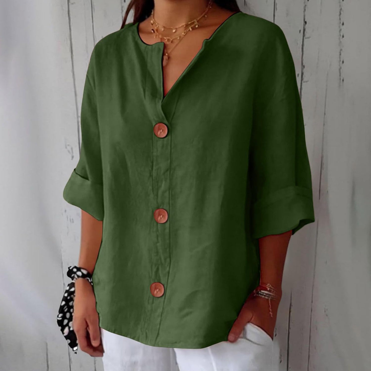 Amelia | Women’s Blouse | V Neck Front Buttons Everyday Wear — image 13 — MAREACO