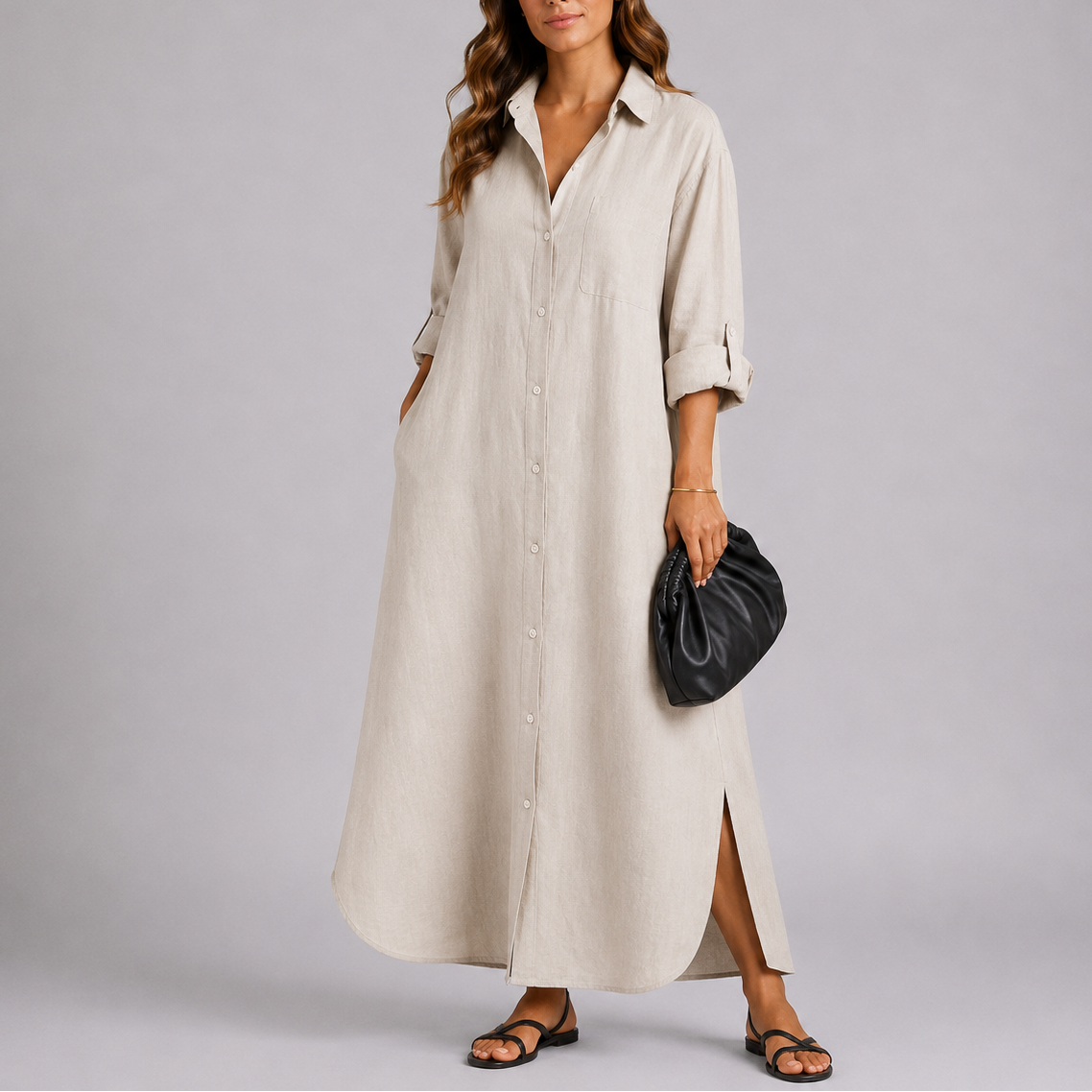 Emily | Women’s Maxi Dress | Button Front Long Sleeves Everyday Wear — image 03 — MAREACO