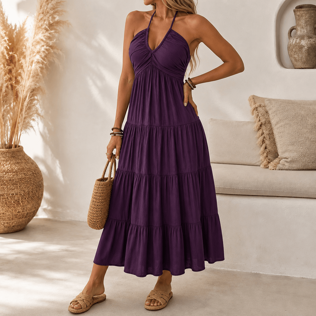 Evie | Women’s Maxi Dress | Halter Neck Tiered Skirt Summer Wear — image 13 — MAREACO