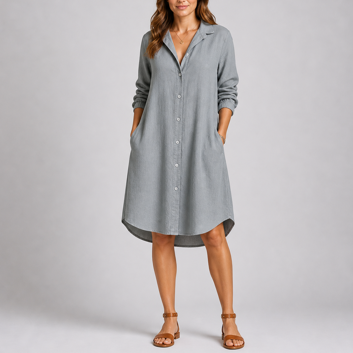 Evie | Women’s Midi Dress | Shirt Collar Button Front Everyday Wear — image 07 — MAREACO