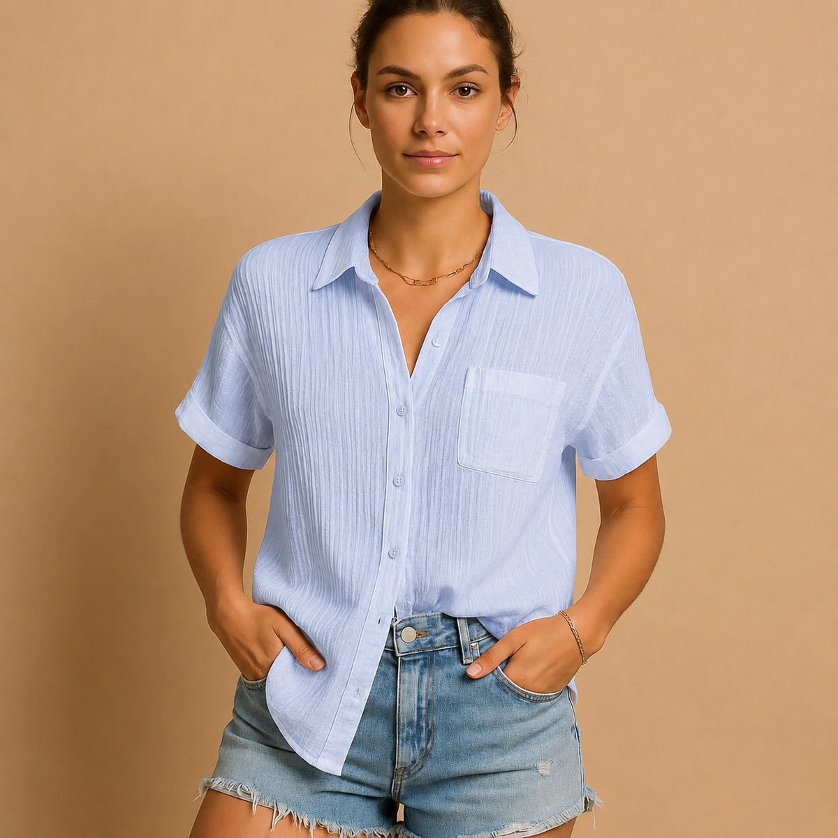 Florence | Women’s Shirt | Short Sleeves Chest Pocket Everyday Wear — image 06 — MAREACO