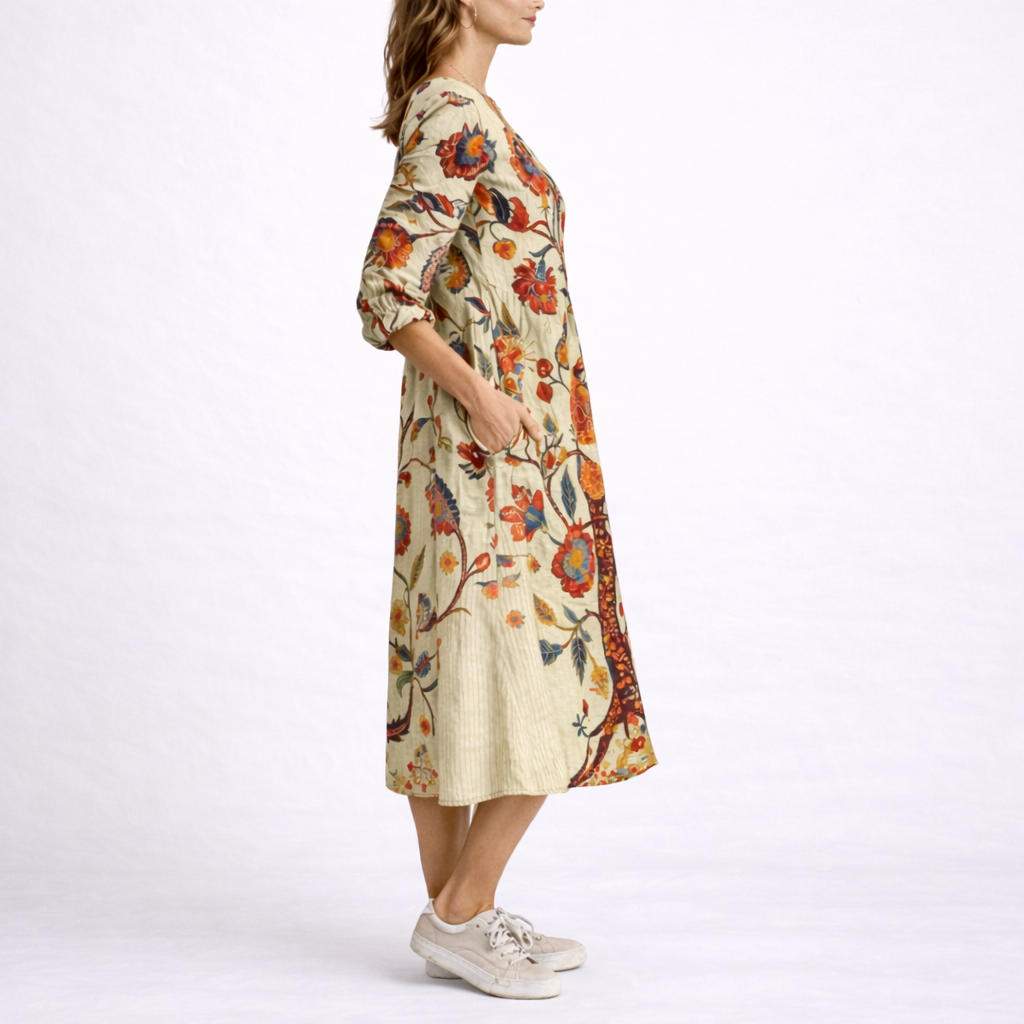 Freya | Women’s Midi Dress | Floral Print V Neck Everyday Wear — image 04 — MAREACO