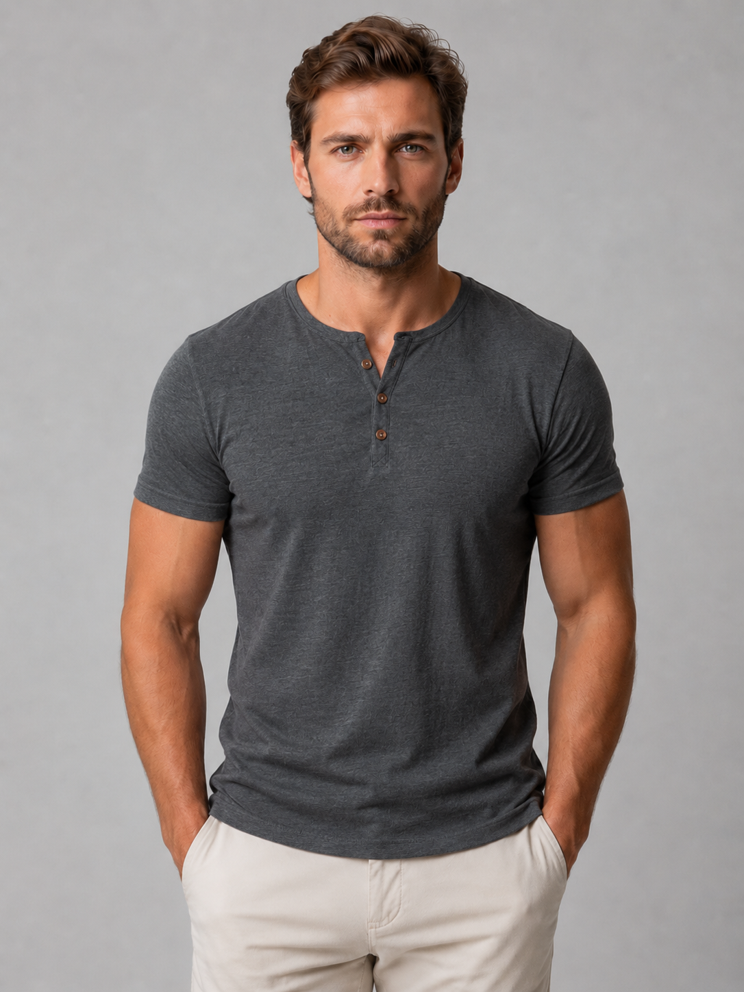 George | Men’s Henley T-Shirt | Button Neck Short Sleeves Everyday Wear — image 07 — MAREACO