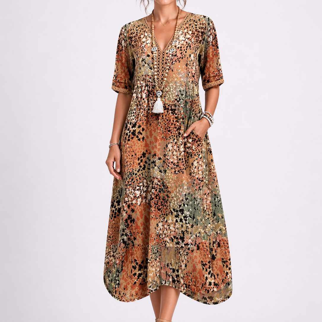 Jessica | Women’s Midi Dress | V Neck Short Sleeves Summer Wear — image 05 — MAREACO