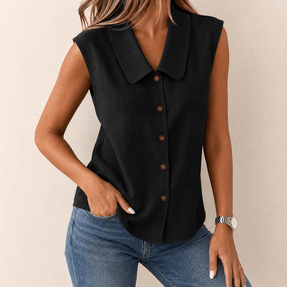 Jessica | Women’s Top | Rounded Collar Sleeveless Cut Summer Wear — image 15 — MAREACO
