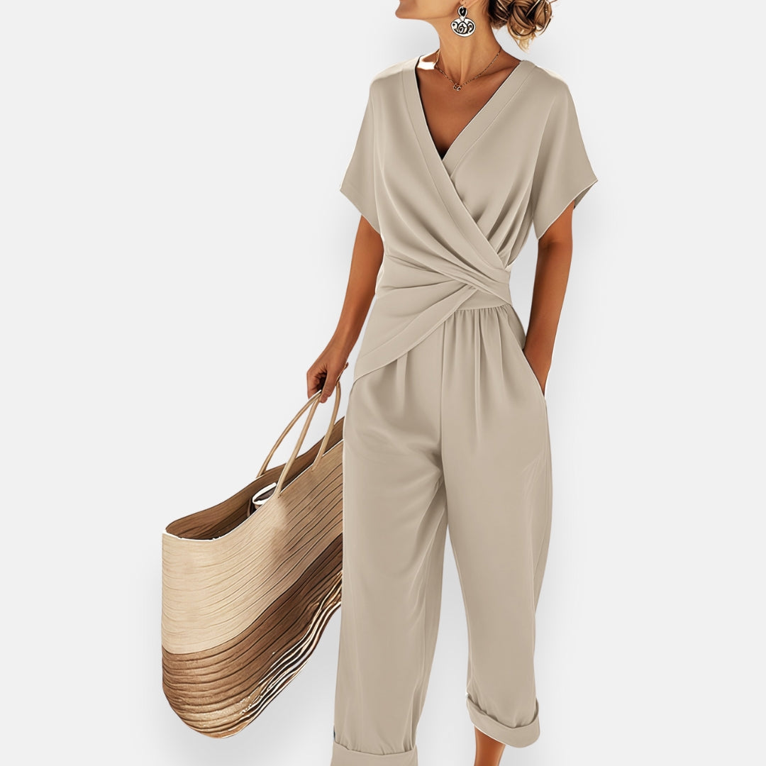 Charlotte | Women’s Jumpsuit | Wrap Front V-Neck Side Pockets Daywear — image 03