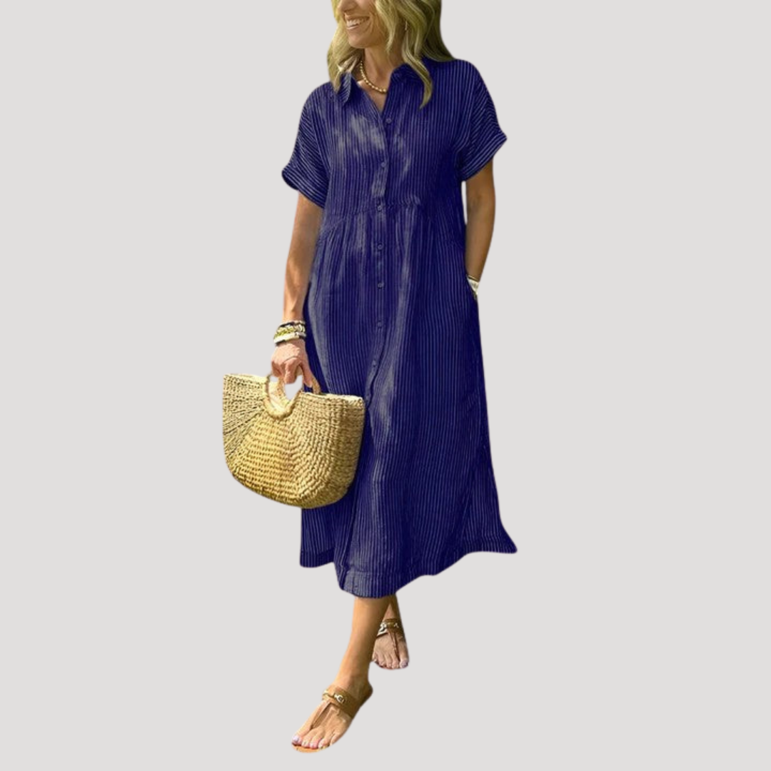 Grace | Women’s Midi Dress | Striped Pattern Shirt Collar Daywear — image 07
