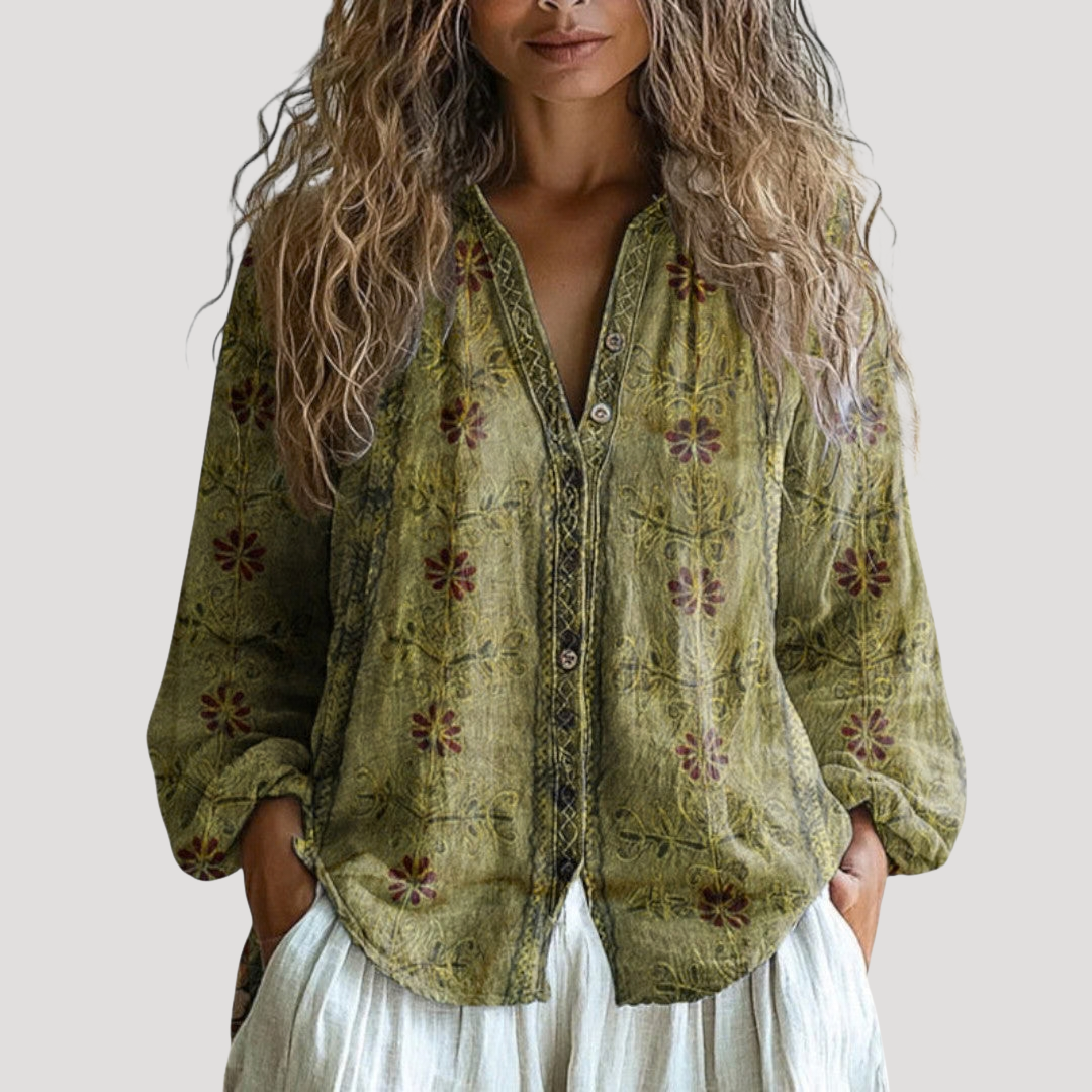 Olivia | Women’s Blouse | Floral Print Front Placket Daywear — image 03