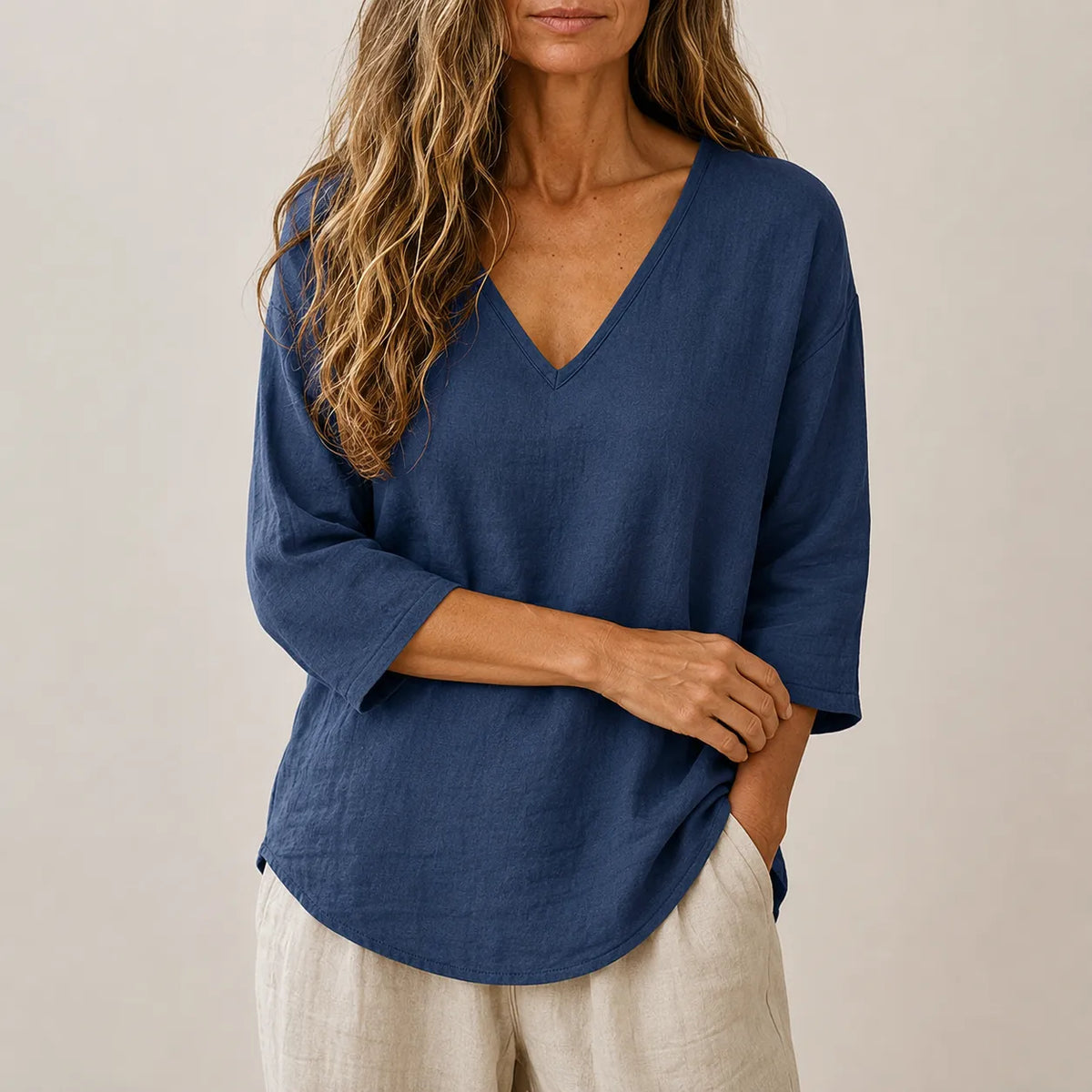 Poppy | Women’s Blouse | V Neck Three Quarter Sleeves Daywear — image 16 — MAREACO