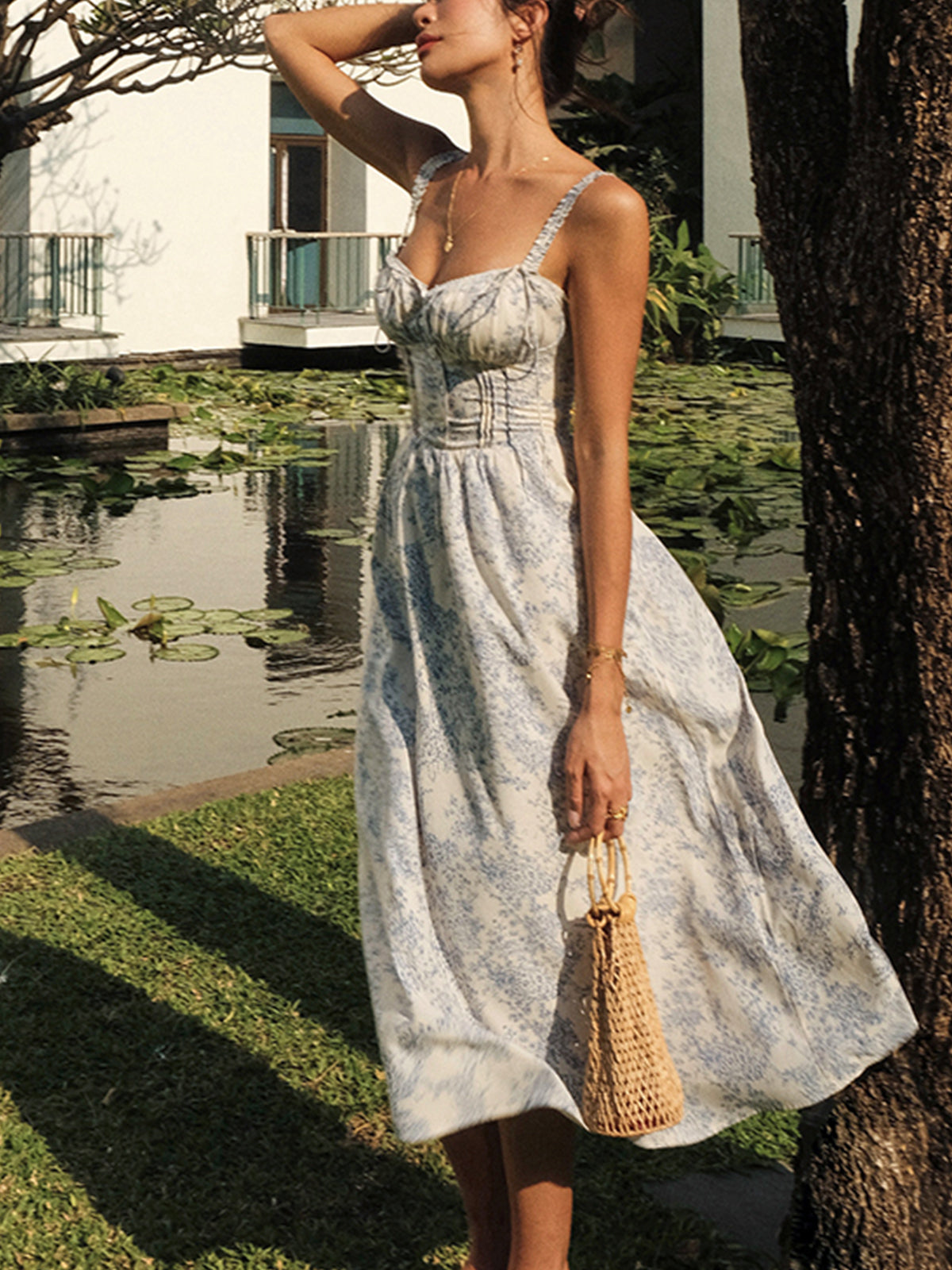 Scarlett | Women’s Midi Dress | Printed Pattern Panelled Bodice Occasion Wear — image 06 — MAREACO