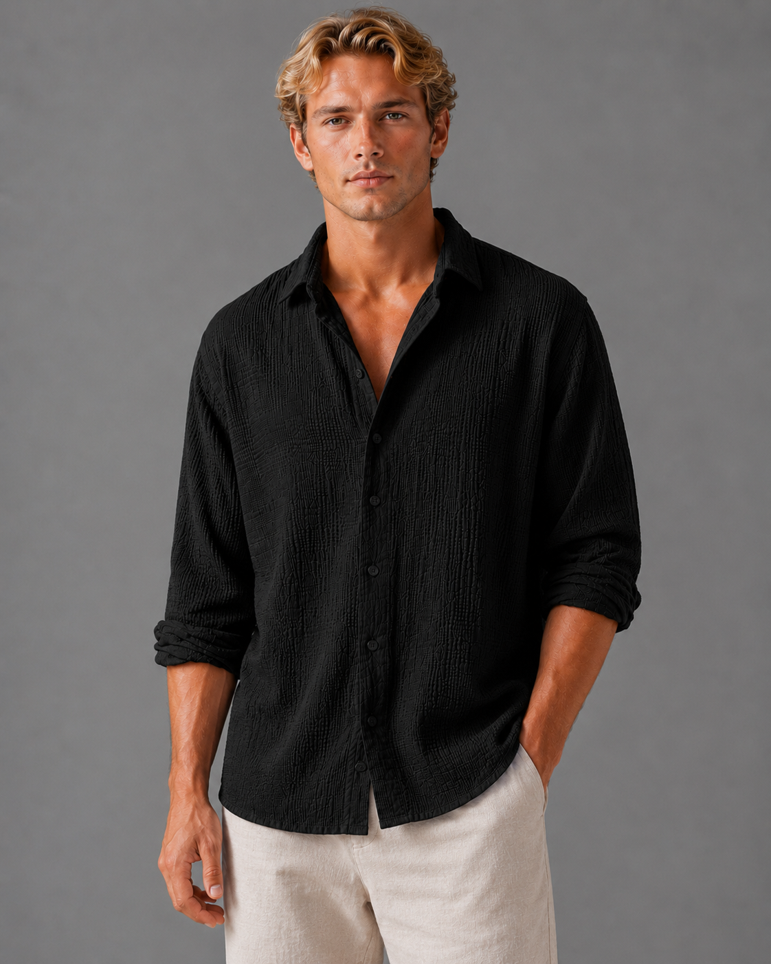 William | Men’s Shirt | Button Front Long Sleeves Summer Wear — image 09 — MAREACO