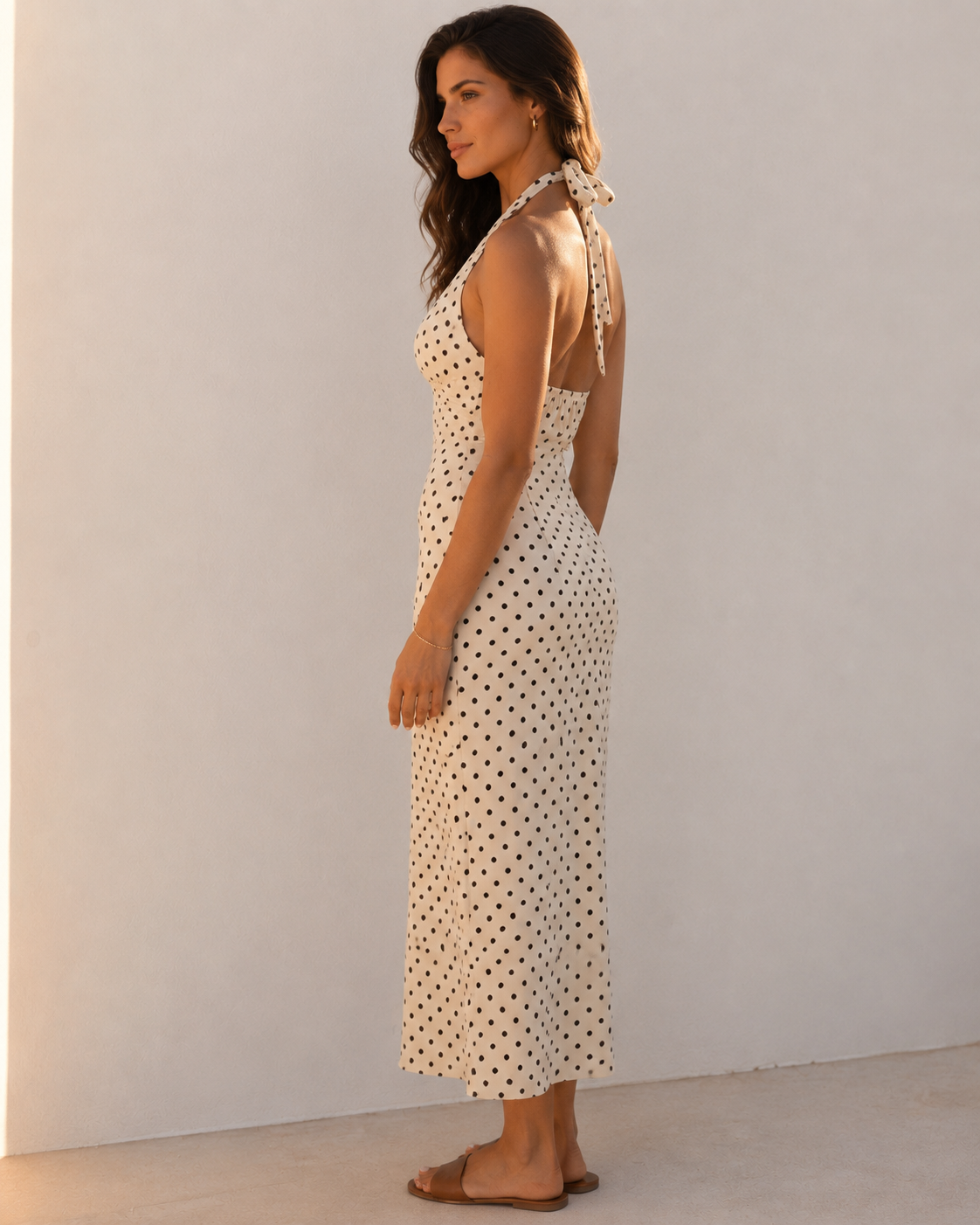 Alice | Women’s Maxi Dress | Polka Dot Print Halter Neck Occasion Wear — image 03 — MAREACO