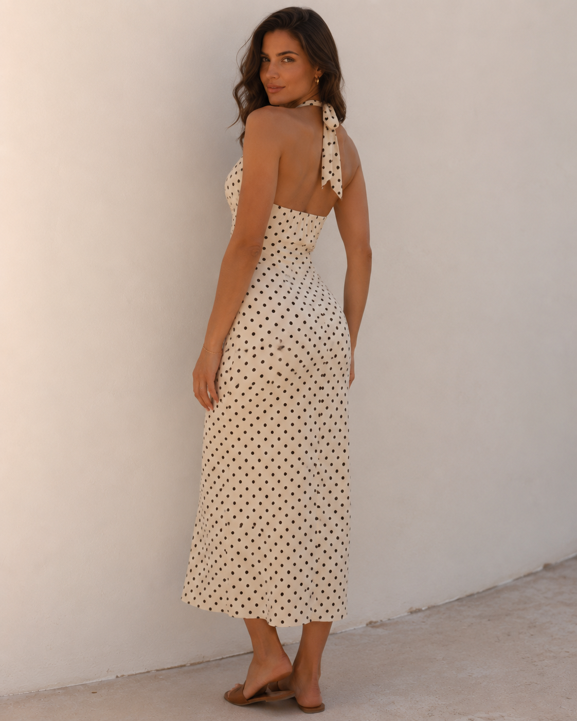 Alice | Women’s Maxi Dress | Polka Dot Print Halter Neck Occasion Wear — image 04 — MAREACO