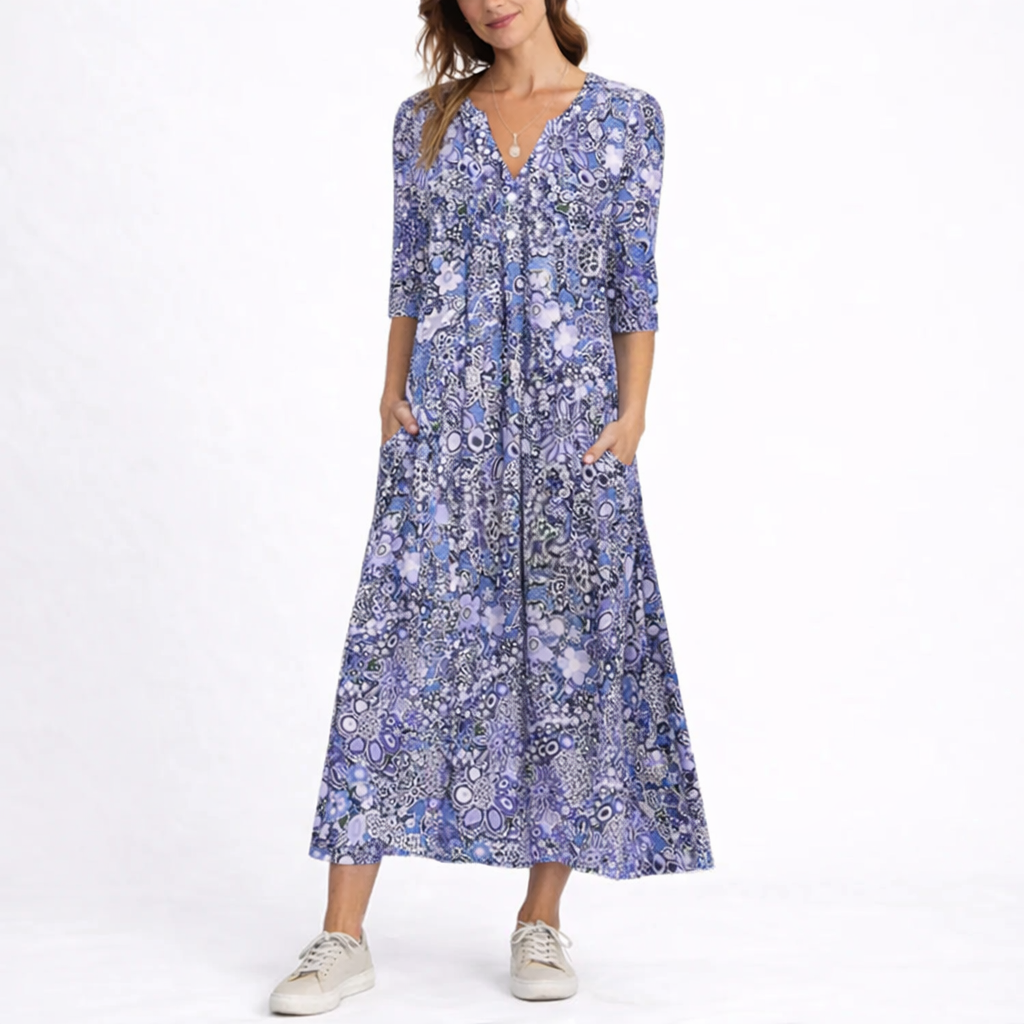 Alice | Women’s Midi Dress | Floral Print Side Pockets Everyday Wear — image 01 — MAREACO