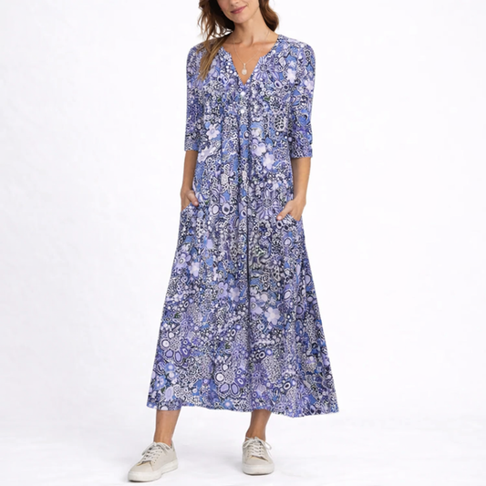 Alice | Women’s Midi Dress | Floral Print Side Pockets Everyday Wear — image 01 — MAREACO