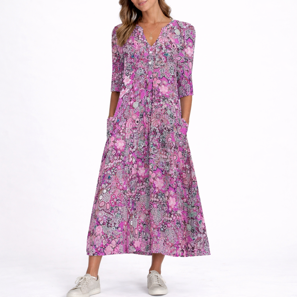 Alice | Women’s Midi Dress | Floral Print Side Pockets Everyday Wear — image 03 — MAREACO