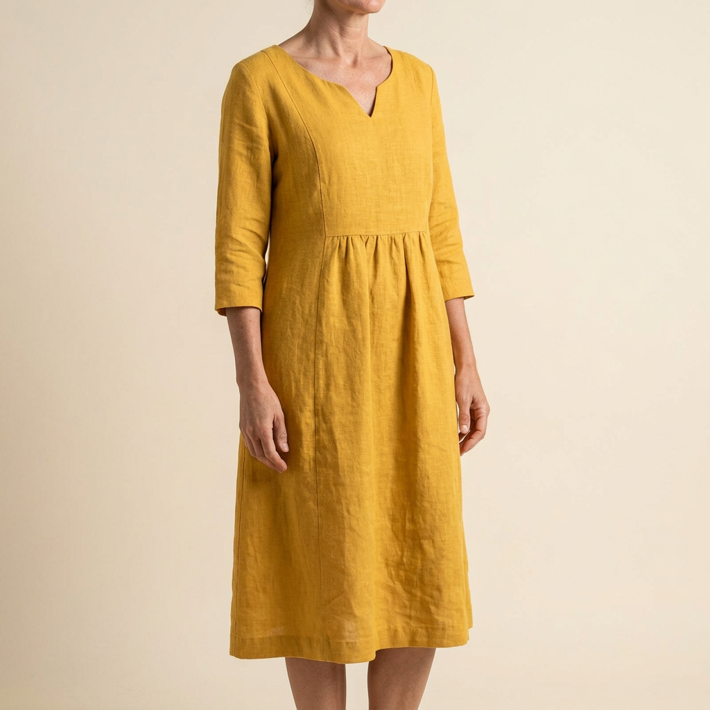 Alice | Women’s Midi Dress | V Neck Gathered Waist Everyday Wear — image 02 — MAREACO