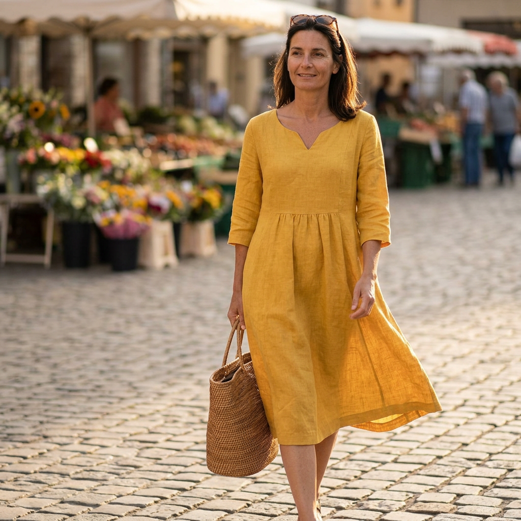 Alice | Women’s Midi Dress | V Neck Gathered Waist Everyday Wear — image 04 — MAREACO