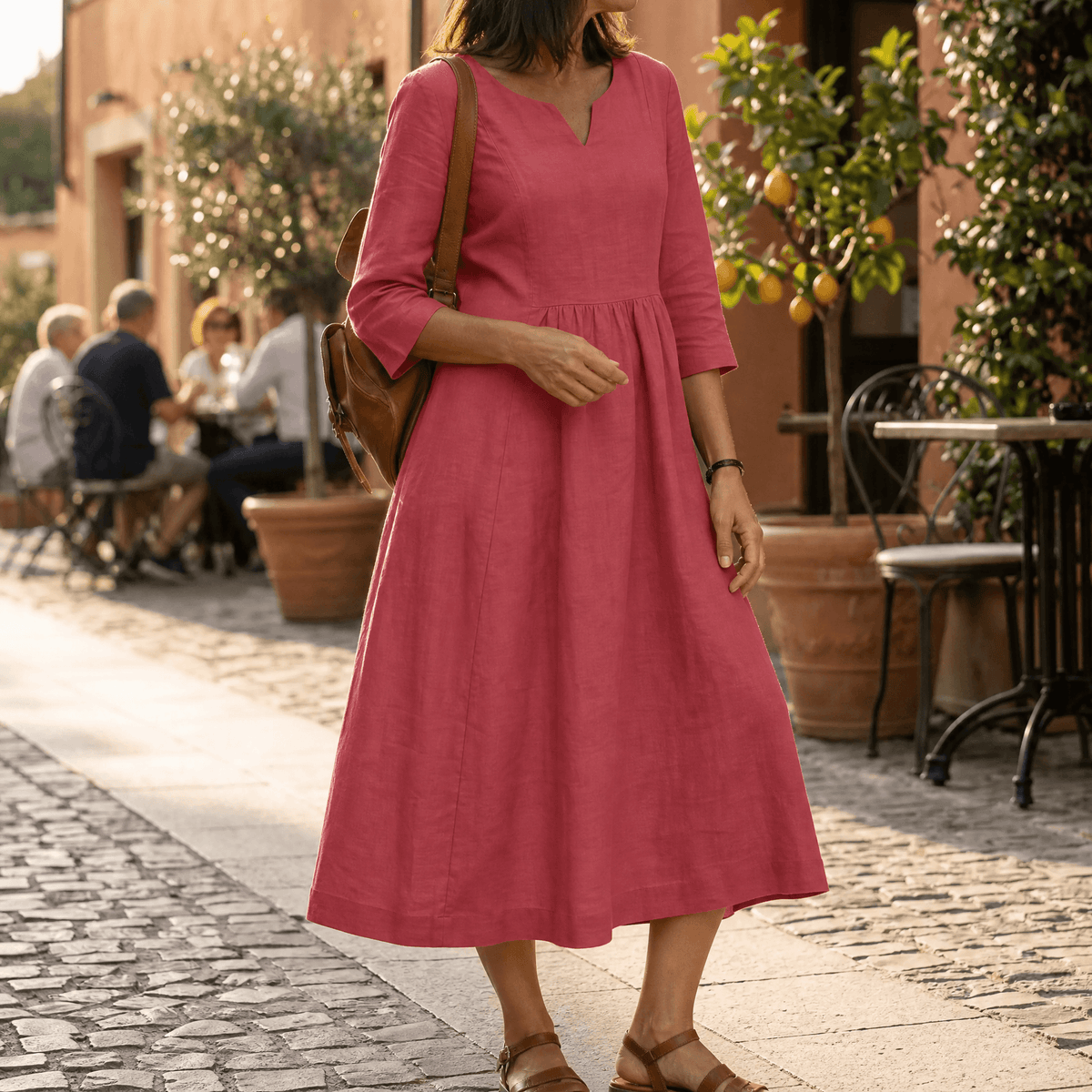 Alice | Women’s Midi Dress | V Neck Gathered Waist Everyday Wear — image 11 — MAREACO