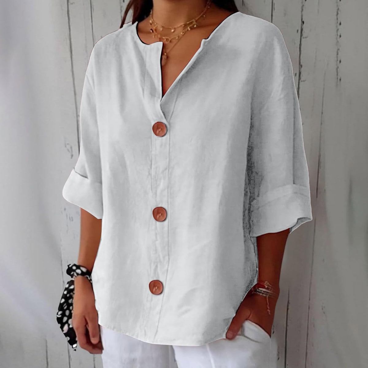 Amelia | Women’s Blouse | V Neck Front Buttons Everyday Wear — image 10 — MAREACO