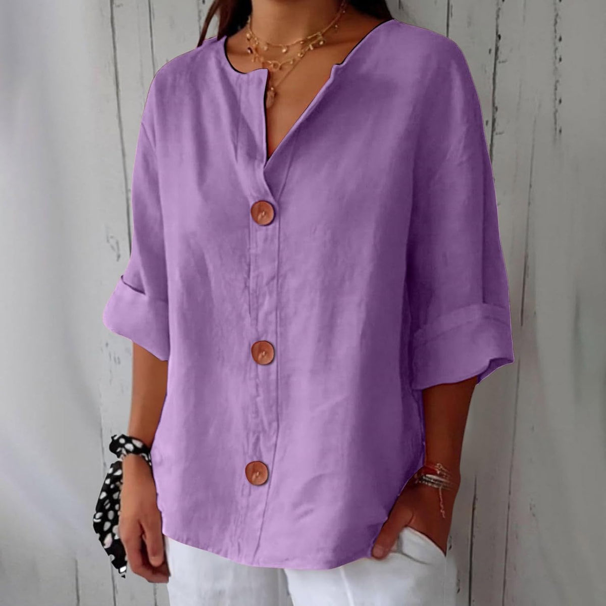 Amelia | Women’s Blouse | V Neck Front Buttons Everyday Wear — image 11 — MAREACO