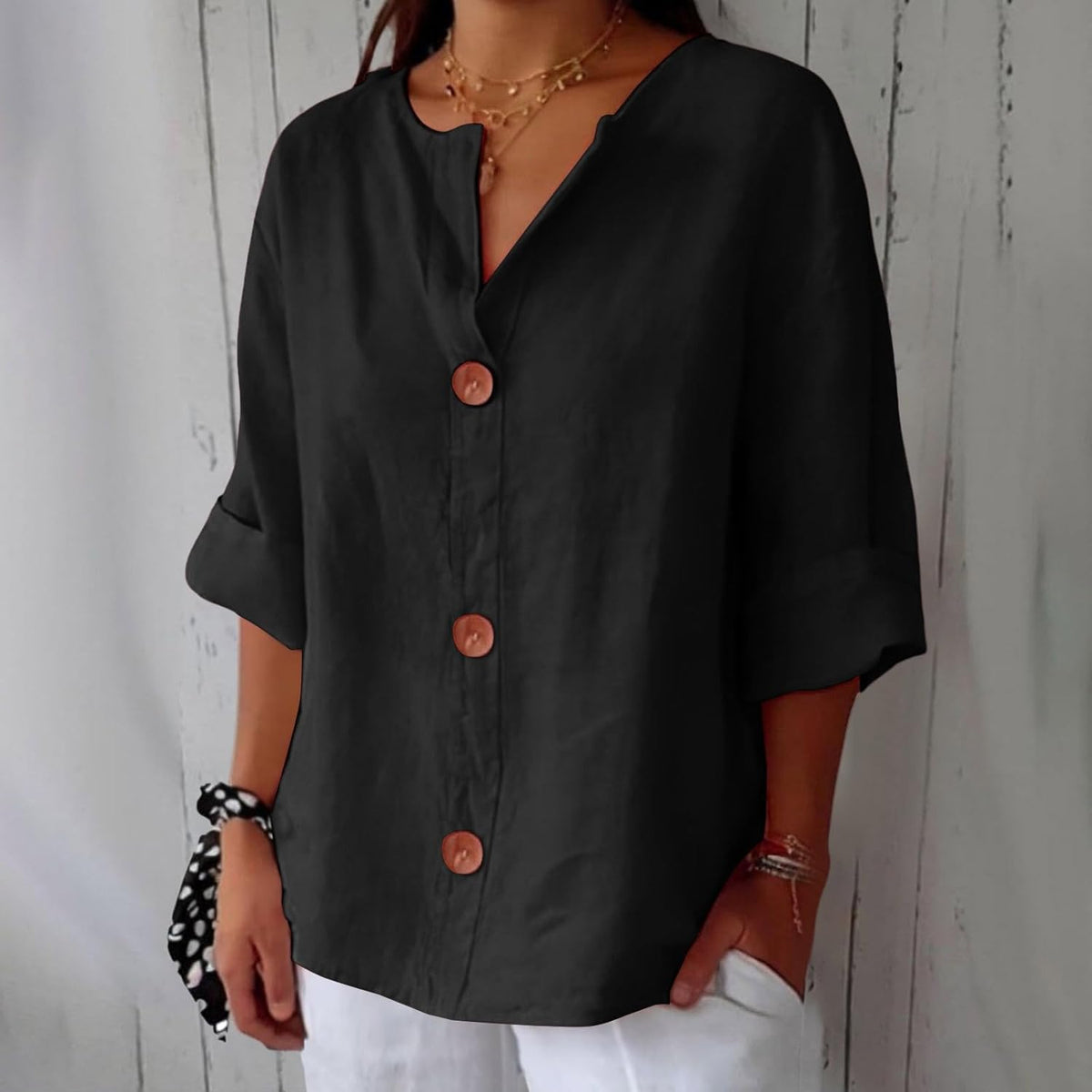 Amelia | Women’s Blouse | V Neck Front Buttons Everyday Wear — image 12 — MAREACO