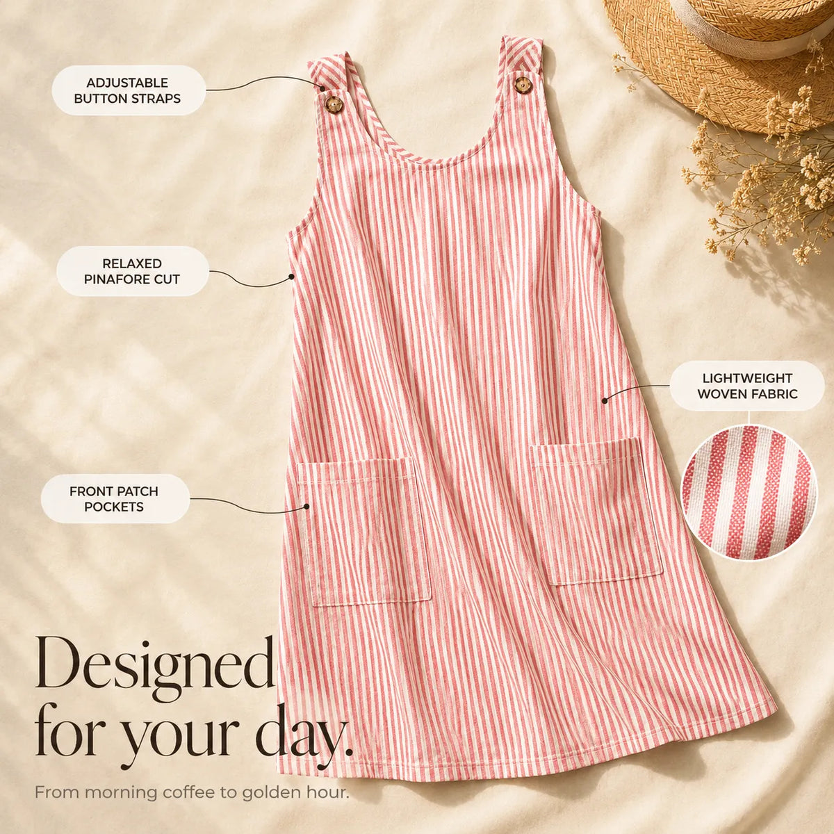 Amelia | Women’s Mini Dress | Striped Pattern Patch Pockets Summer Wear — image 07 — MAREACO