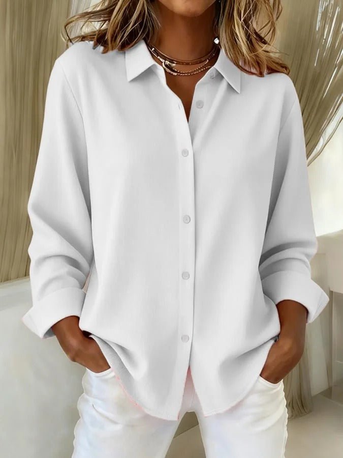 Amelia | Women’s Shirt | Point Collar Cuffed Sleeves Everyday Wear — image 05 — MAREACO
