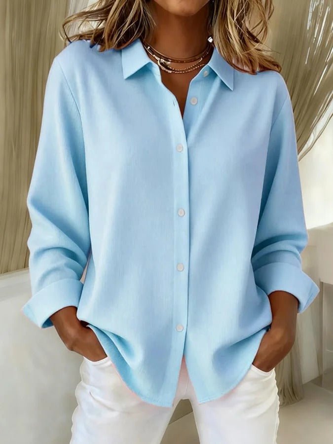 Amelia | Women’s Shirt | Point Collar Cuffed Sleeves Everyday Wear — image 06 — MAREACO