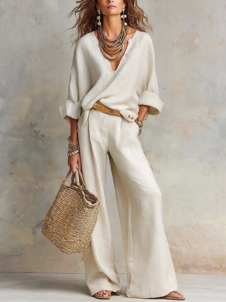 Amelia | Women’s Two-Piece Set | V Neck Long Sleeves Holiday Wear — image 01 — MAREACO