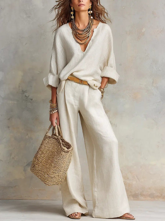 Amelia | Women’s Two-Piece Set | V Neck Long Sleeves Holiday Wear — image 01 — MAREACO