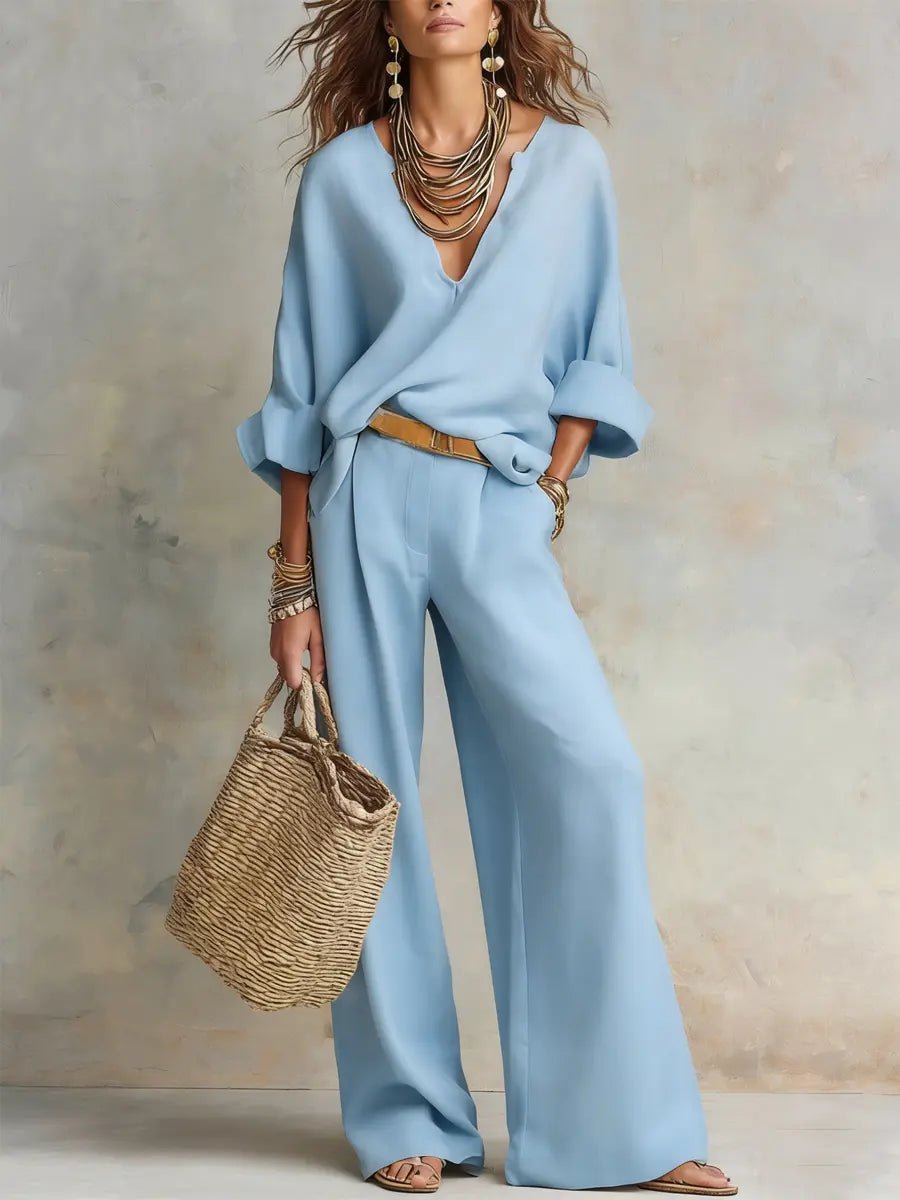 Amelia | Women’s Two-Piece Set | V Neck Long Sleeves Holiday Wear — image 03 — MAREACO