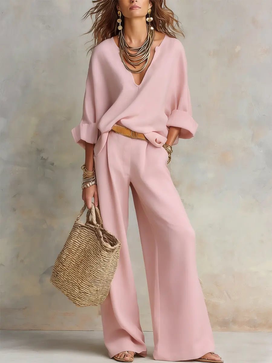 Amelia | Women’s Two-Piece Set | V Neck Long Sleeves Holiday Wear — image 04 — MAREACO
