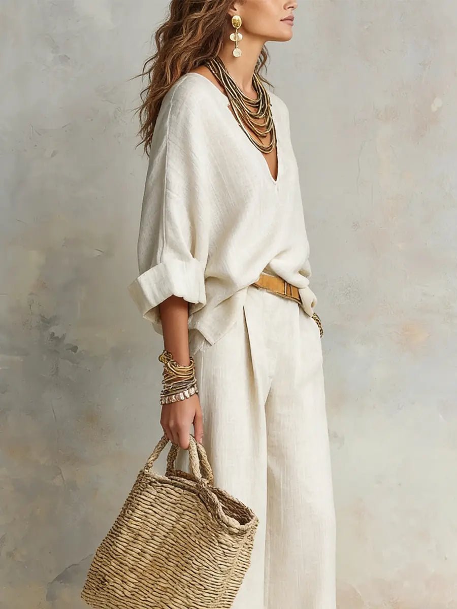 Amelia | Women’s Two-Piece Set | V Neck Long Sleeves Holiday Wear — image 05 — MAREACO