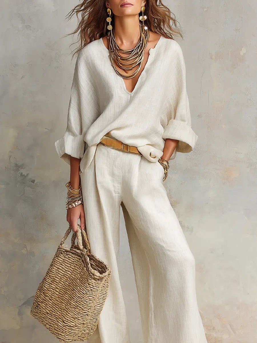 Amelia | Women’s Two-Piece Set | V Neck Long Sleeves Holiday Wear — image 06 — MAREACO