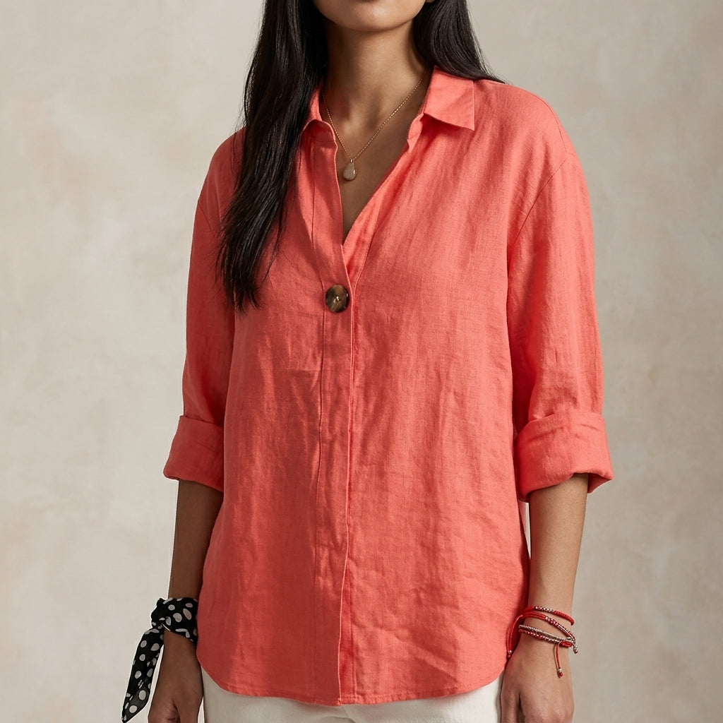 Charlotte | Women’s Blouse | Single Button Curved Hem Everyday Wear — image 04 — MAREACO