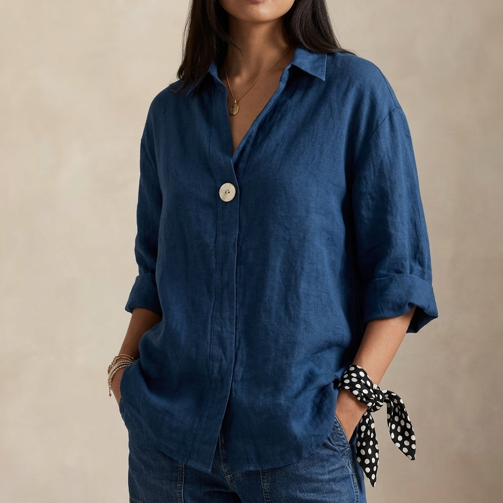 Charlotte | Women’s Blouse | Single Button Curved Hem Everyday Wear — image 06 — MAREACO