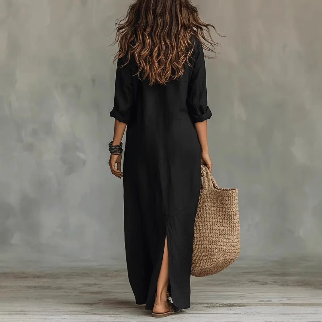 Charlotte | Women’s Maxi Dress | Shirt Collar Three Quarter Sleeves Daywear — image 03 — MAREACO
