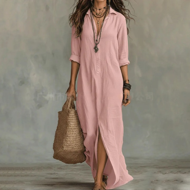 Charlotte | Women’s Maxi Dress | Shirt Collar Three Quarter Sleeves Daywear — image 04 — MAREACO