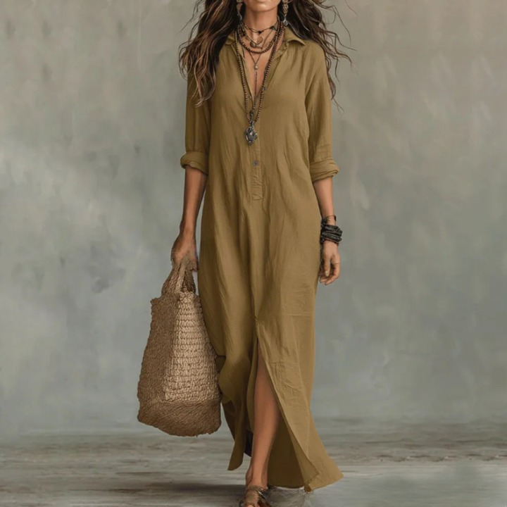 Charlotte | Women’s Maxi Dress | Shirt Collar Three Quarter Sleeves Daywear — image 05 — MAREACO