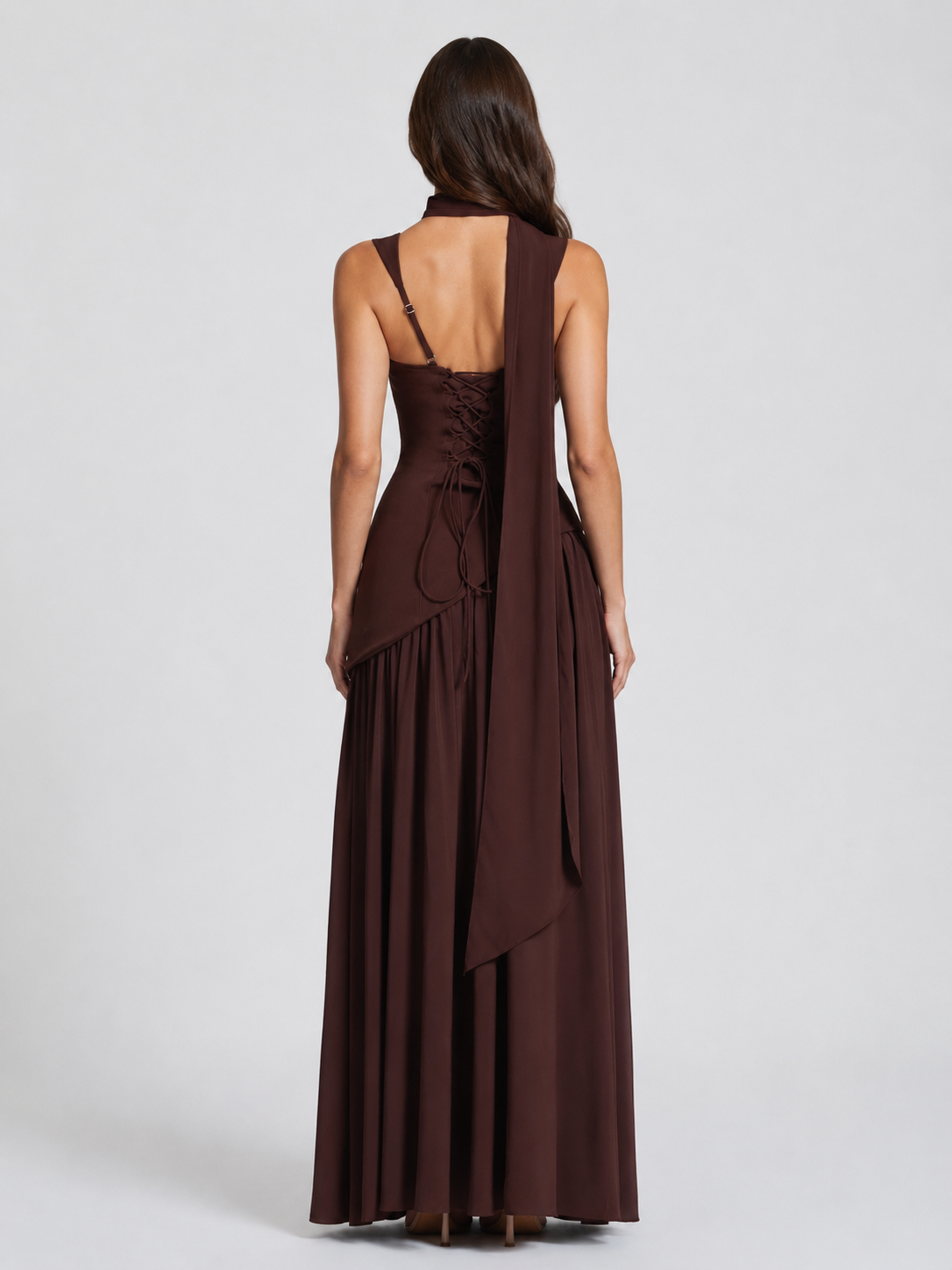 Charlotte | Women’s Maxi Dress | Square Neck Draped Skirt Evening Wear — image 02 — MAREACO
