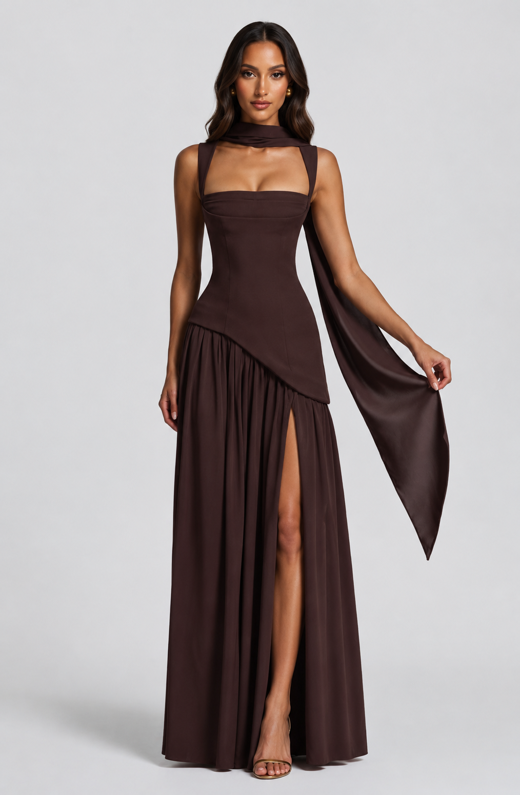 Charlotte | Women’s Maxi Dress | Square Neck Draped Skirt Evening Wear — image 03 — MAREACO
