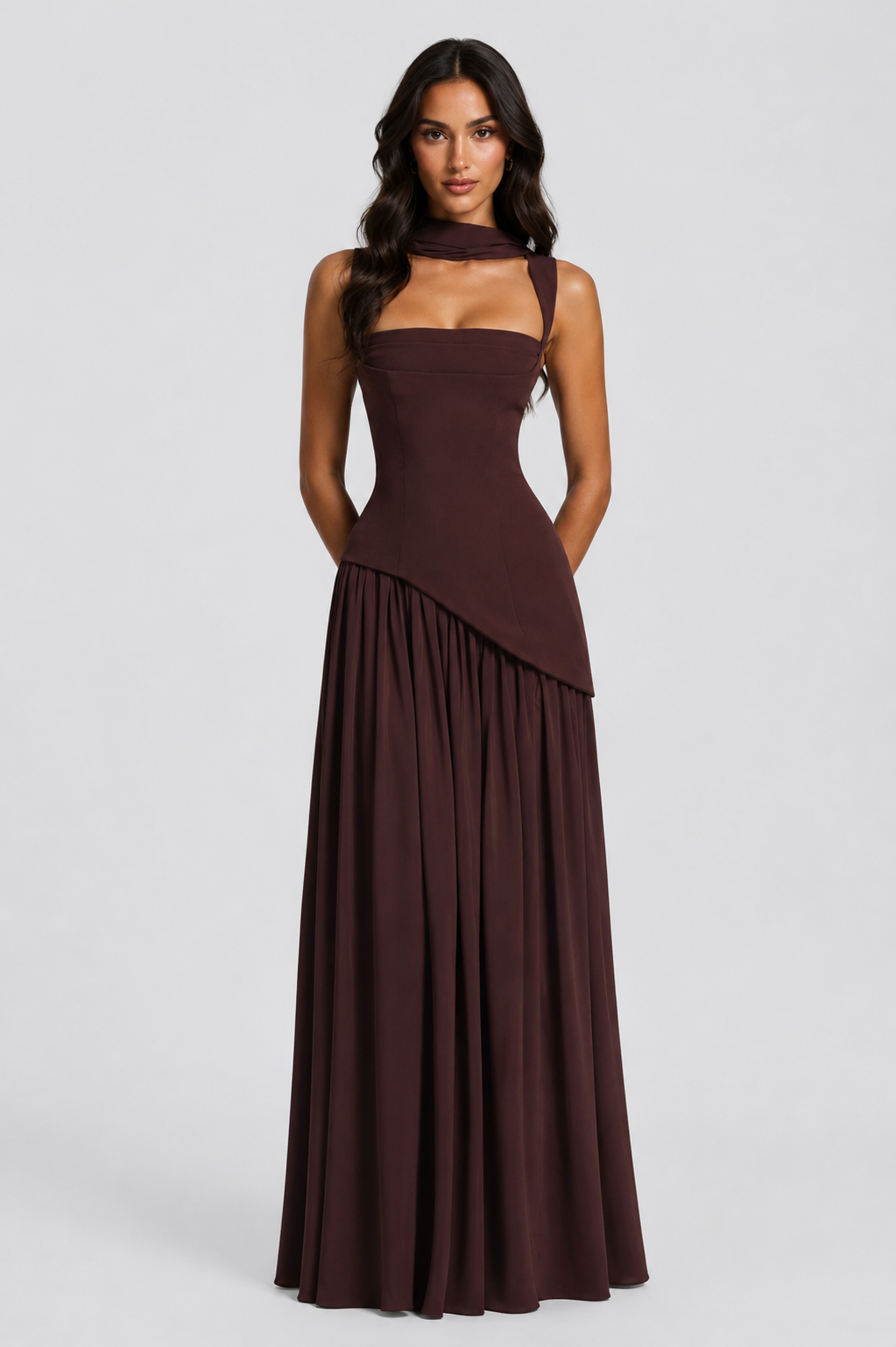 Charlotte | Women’s Maxi Dress | Square Neck Draped Skirt Evening Wear — image 04 — MAREACO