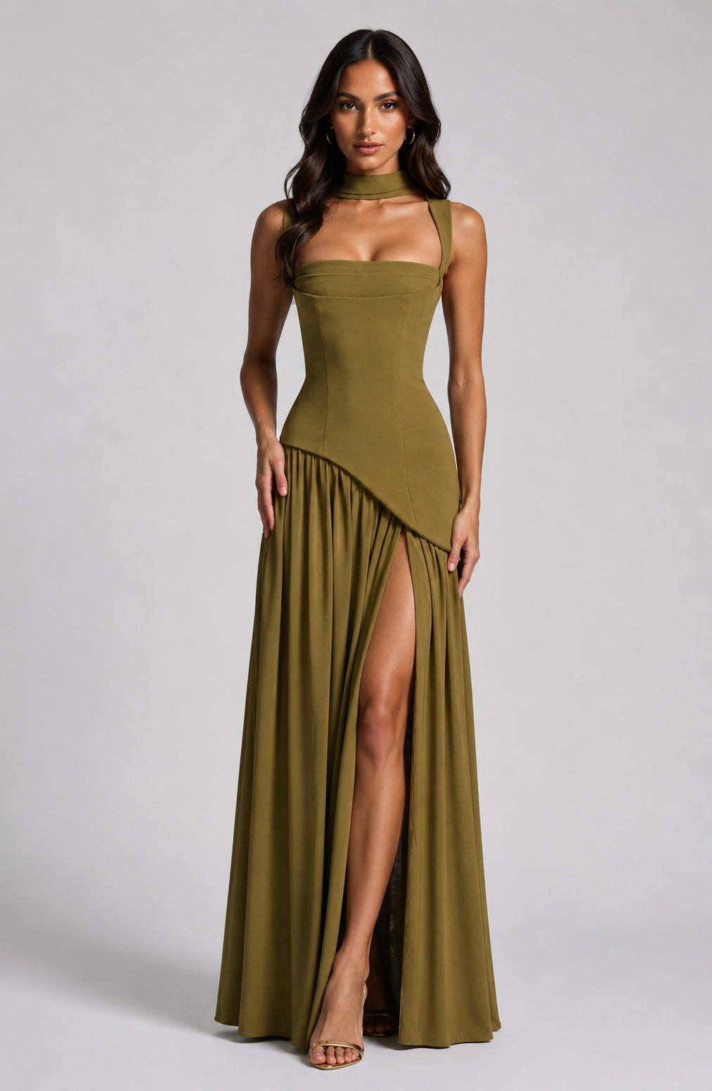 Charlotte | Women’s Maxi Dress | Square Neck Draped Skirt Evening Wear — image 06 — MAREACO