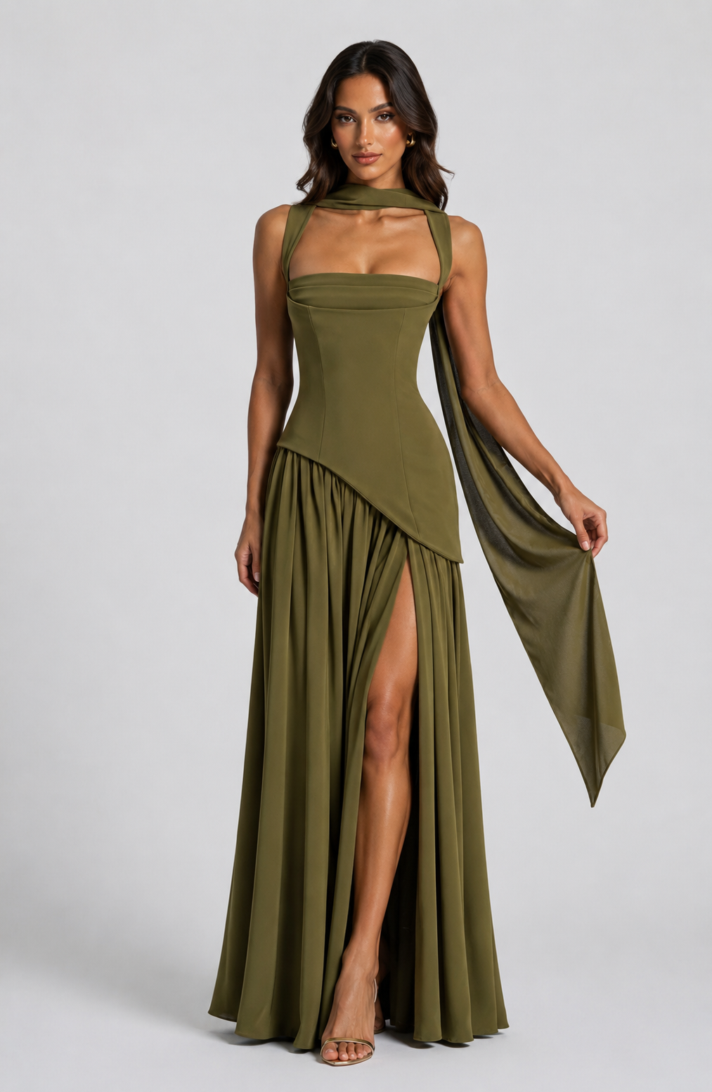 Charlotte | Women’s Maxi Dress | Square Neck Draped Skirt Evening Wear — image 07 — MAREACO