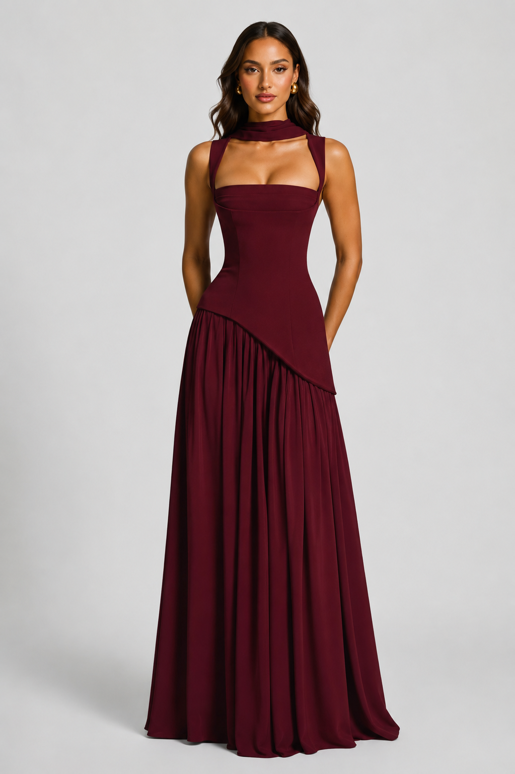Charlotte | Women’s Maxi Dress | Square Neck Draped Skirt Evening Wear — image 08 — MAREACO