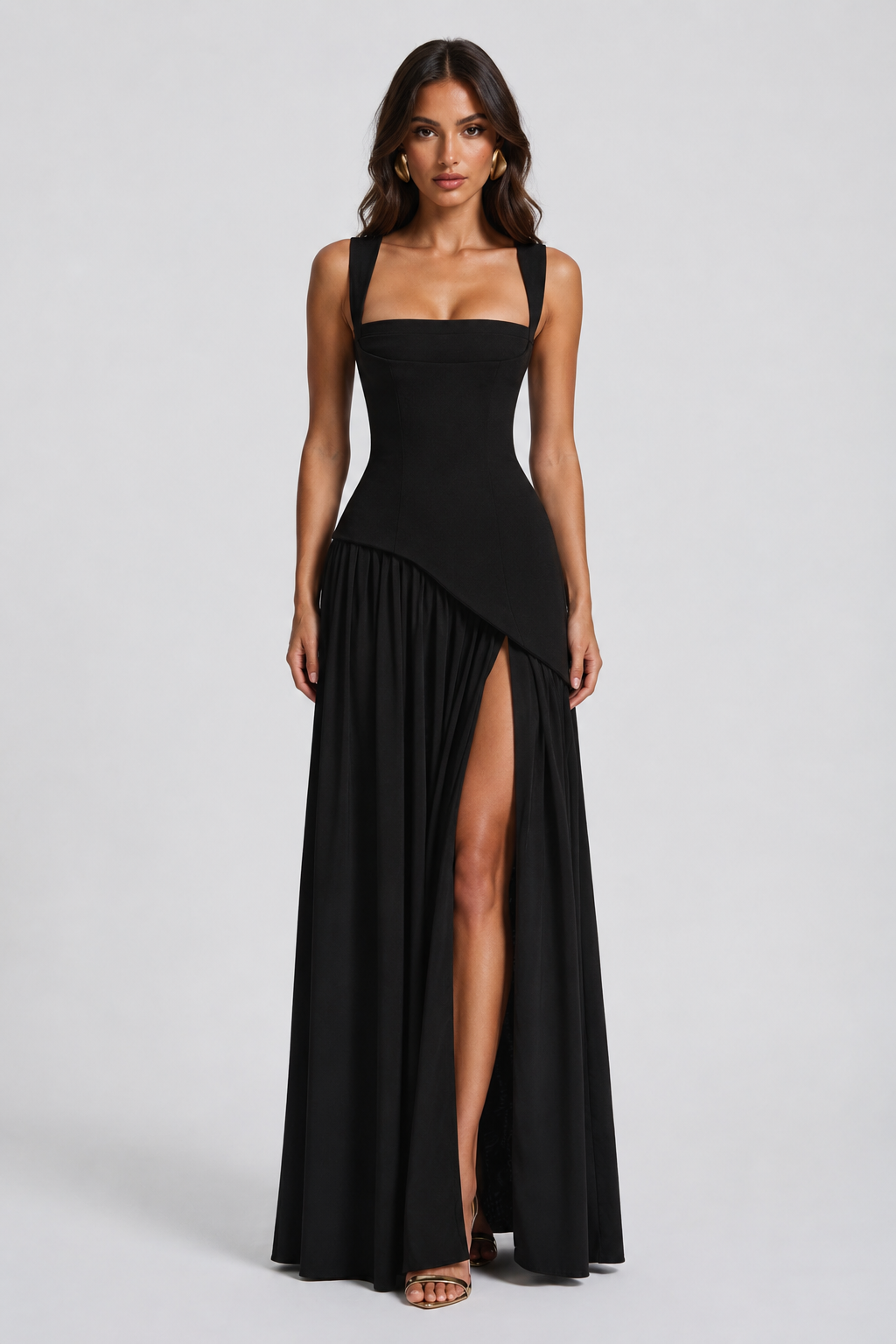 Charlotte | Women’s Maxi Dress | Square Neck Draped Skirt Evening Wear — image 10 — MAREACO