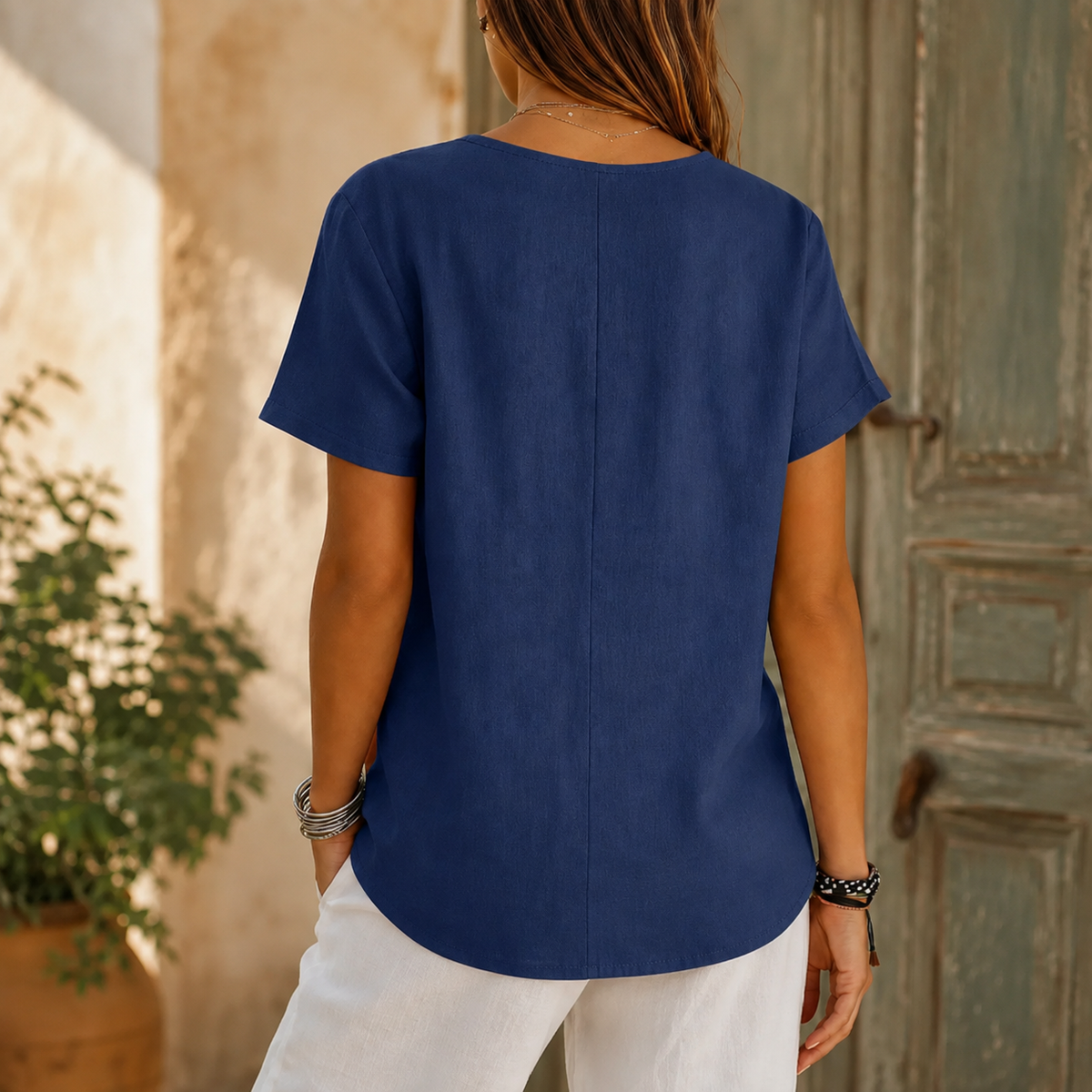 Chloe | Women’s Blouse | Front Buttons Curved Hem Everyday Wear — image 02 — MAREACO