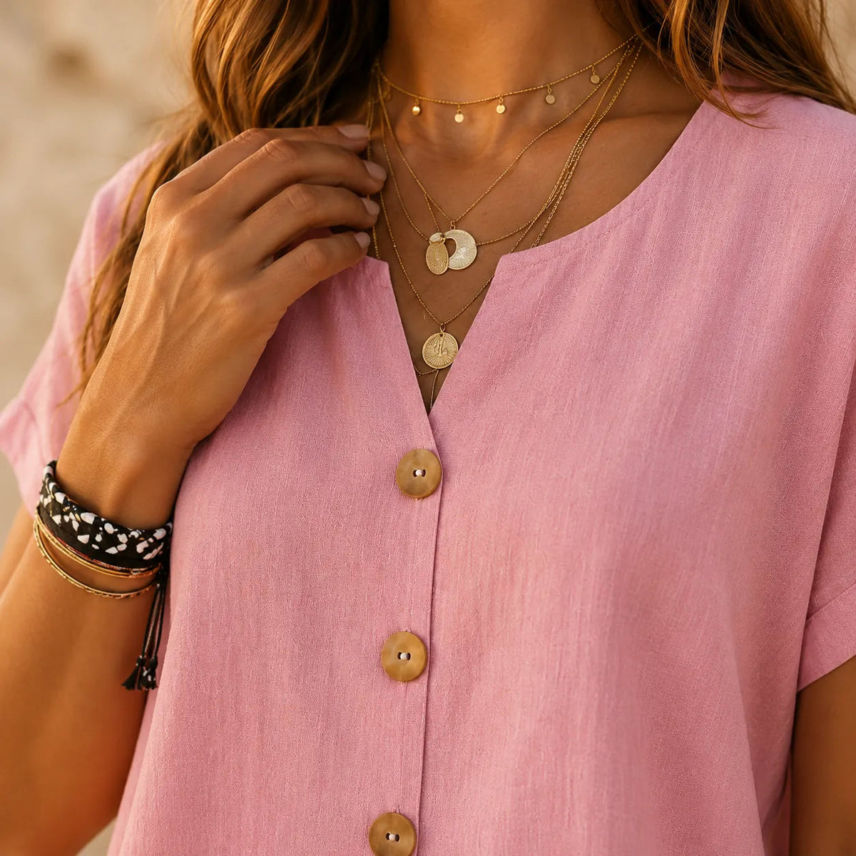 Chloe | Women’s Blouse | Front Buttons Curved Hem Everyday Wear — image 06 — MAREACO