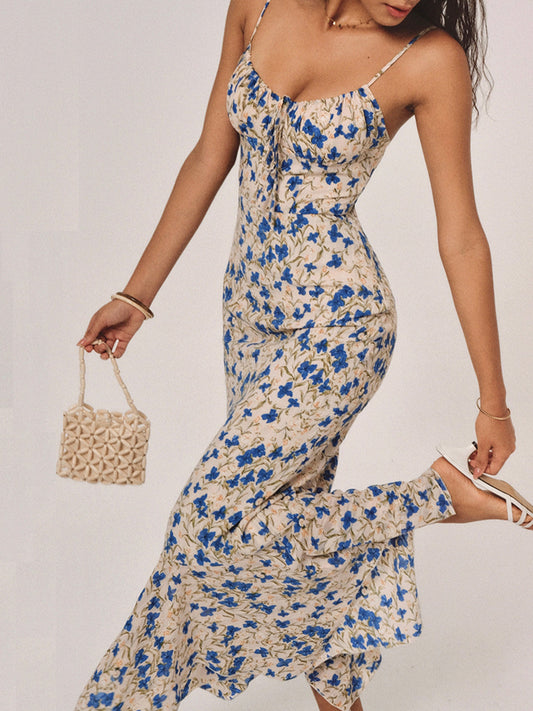 Chloe | Women’s Dress | Floral Print Asymmetric Hem Occasion Wear — image 01 — MAREACO